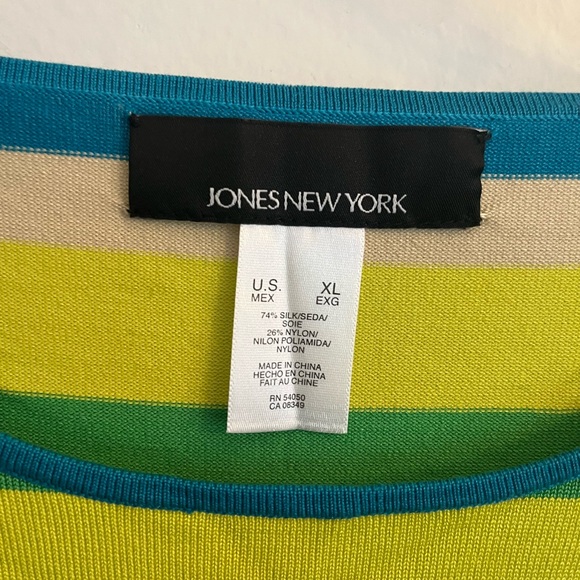 Jones New York Lime Green Teal Striped Scoop Neck Top - Picture 2 of 4
